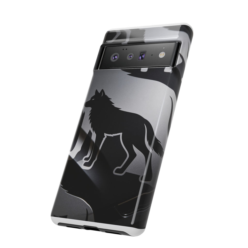 Wolf Silhouette Phone Case — Black & Gray Patterned Protective Case