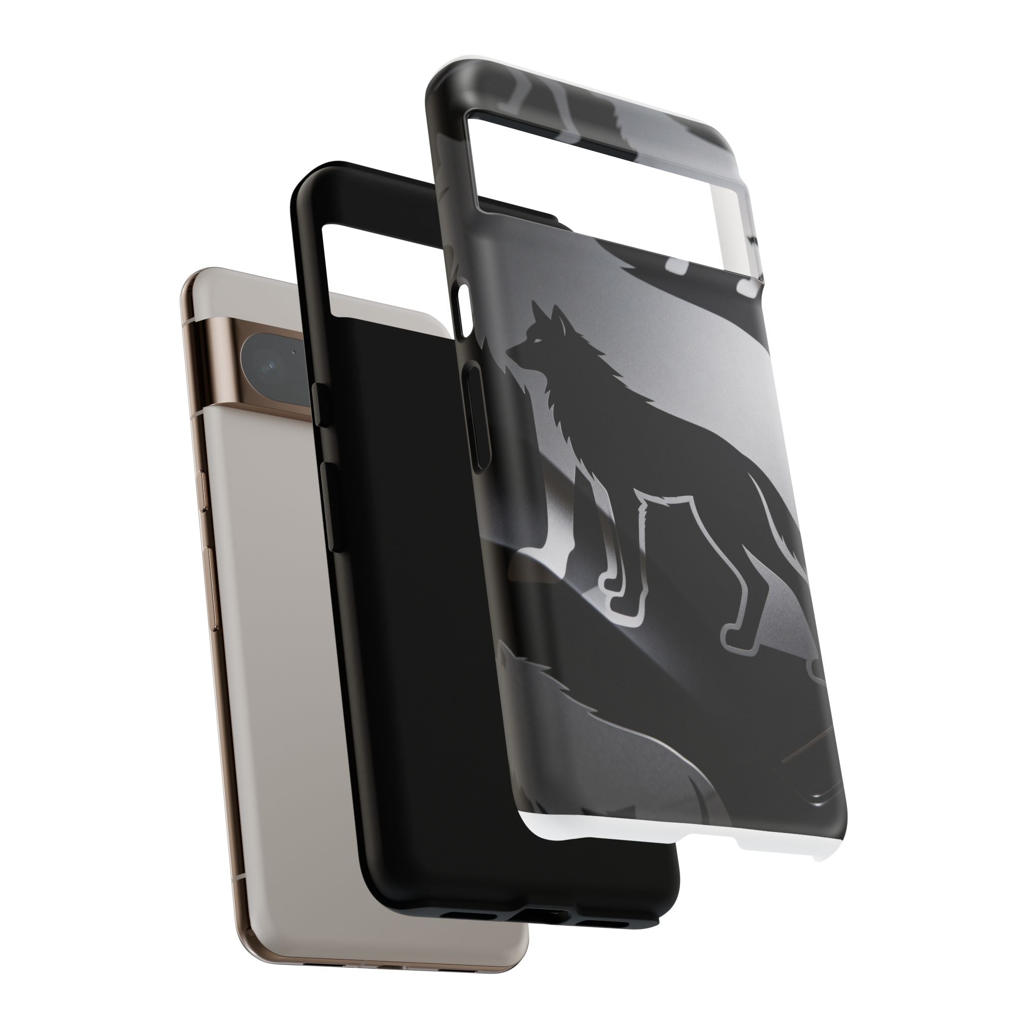 Wolf Silhouette Phone Case — Black & Gray Patterned Protective Case