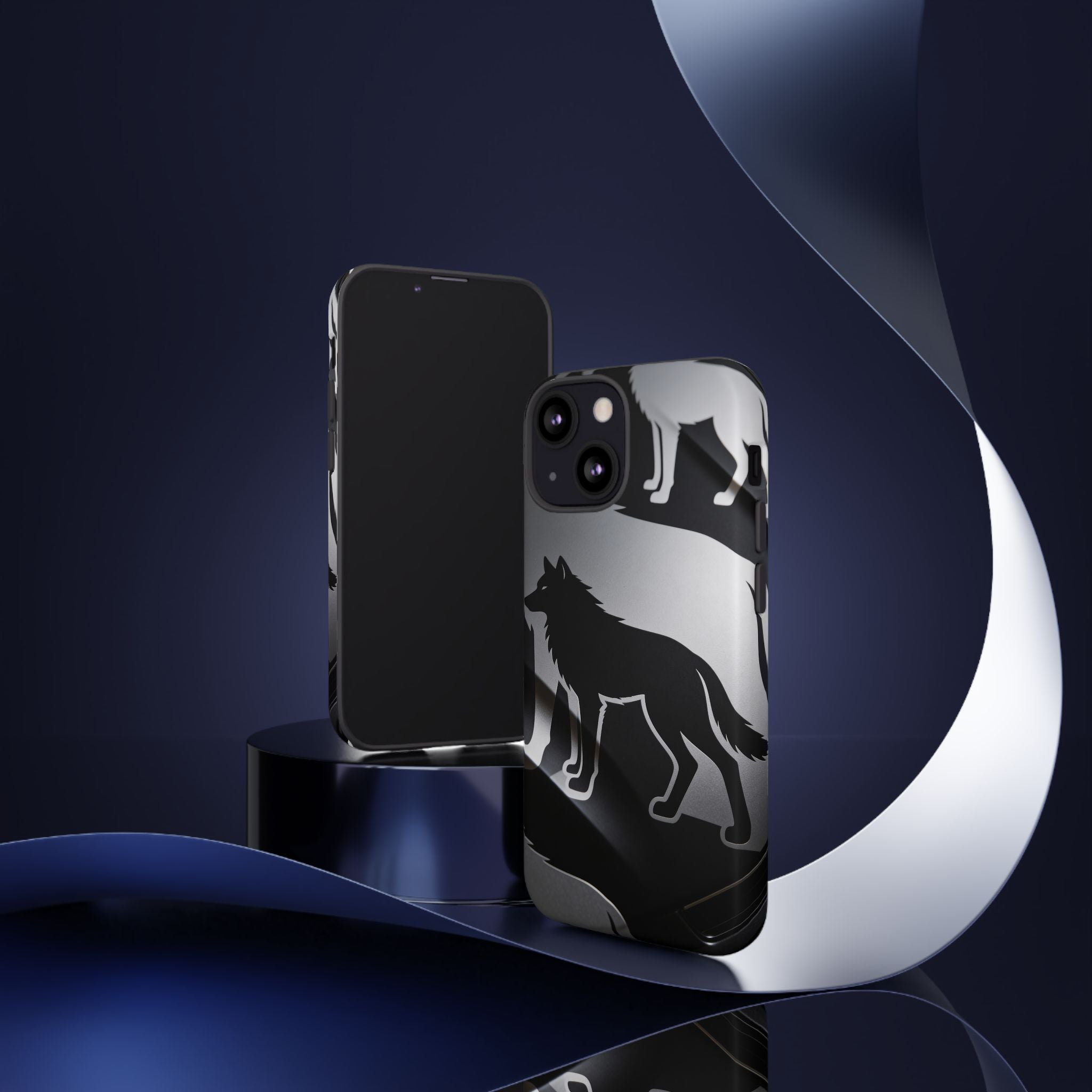 Wolf Silhouette Phone Case — Black & Gray Patterned Protective Case