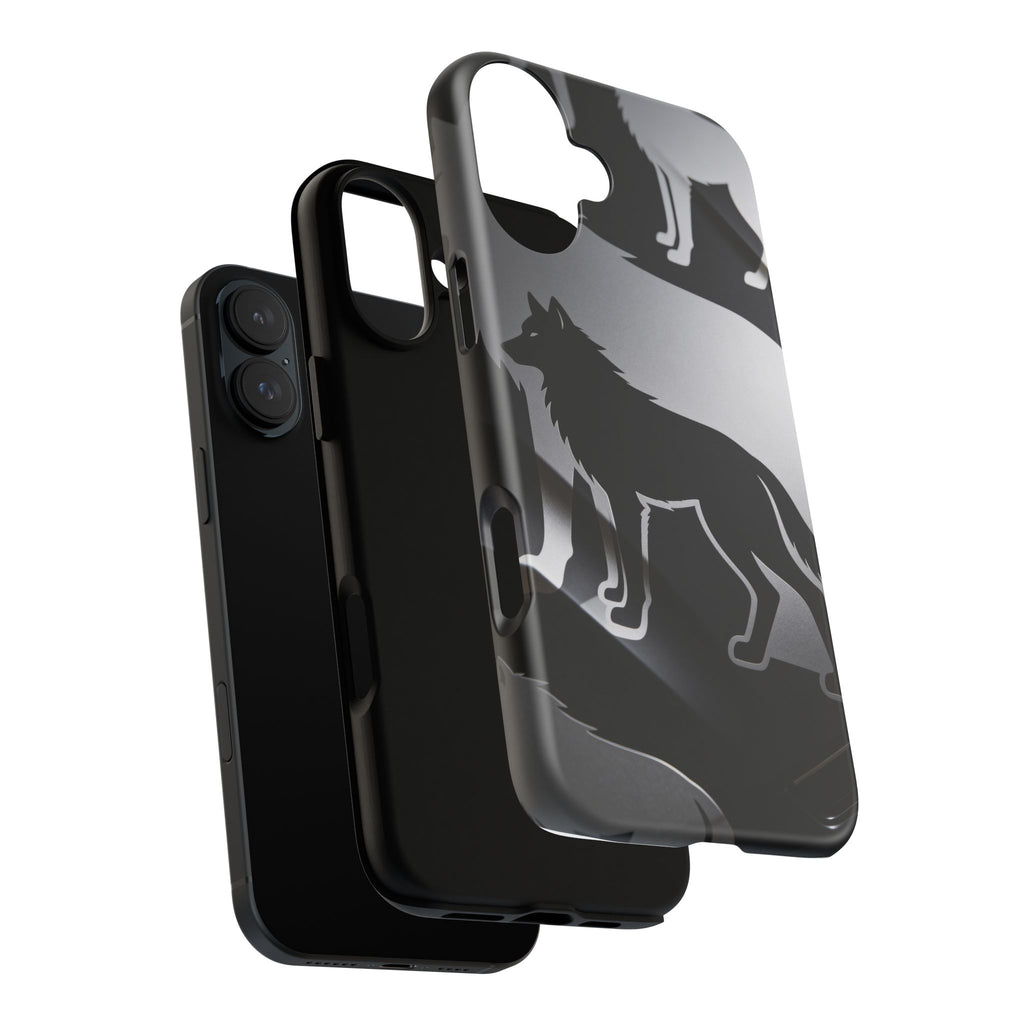 Wolf Silhouette Phone Case — Black & Gray Patterned Protective Case