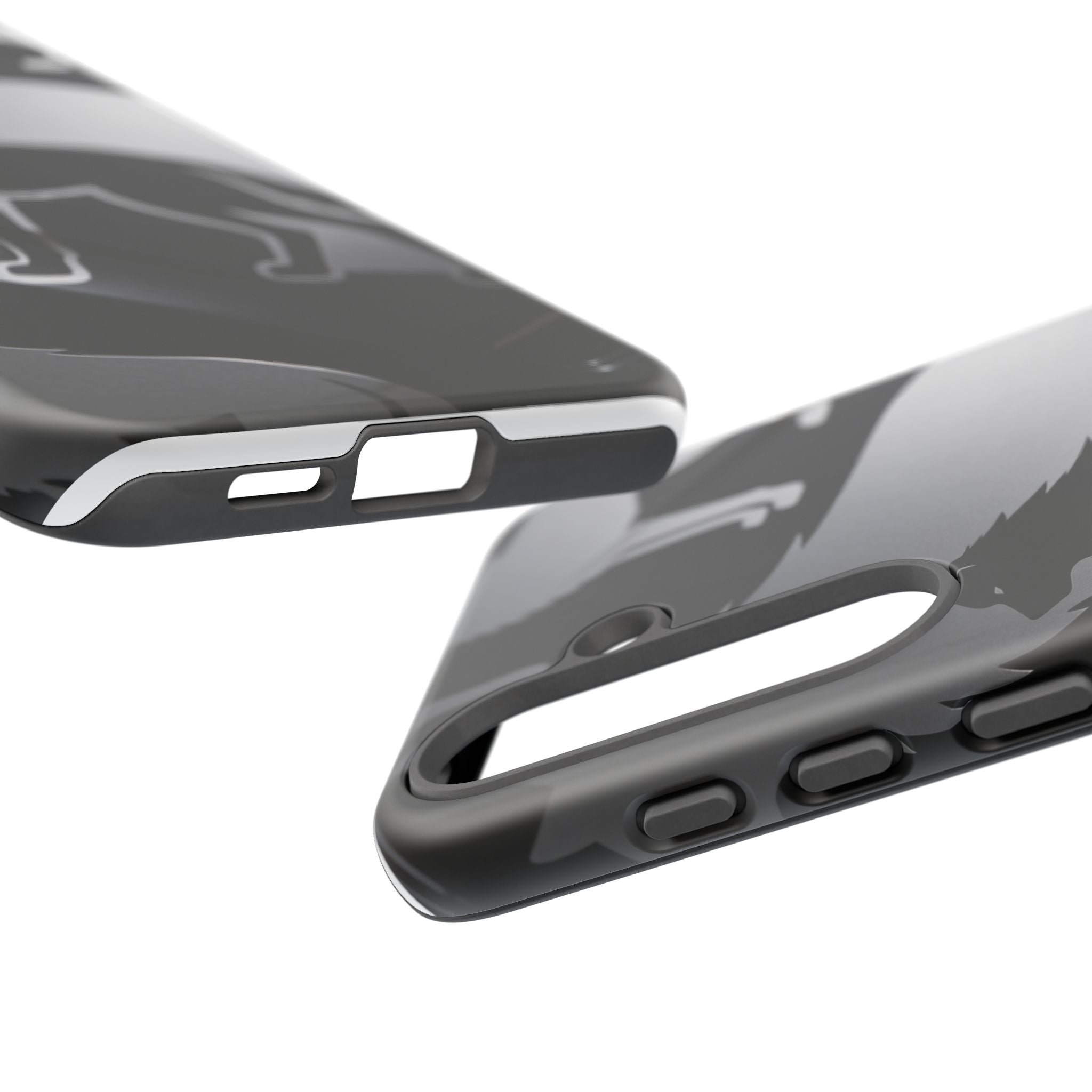 Wolf Silhouette Phone Case — Black & Gray Patterned Protective Case