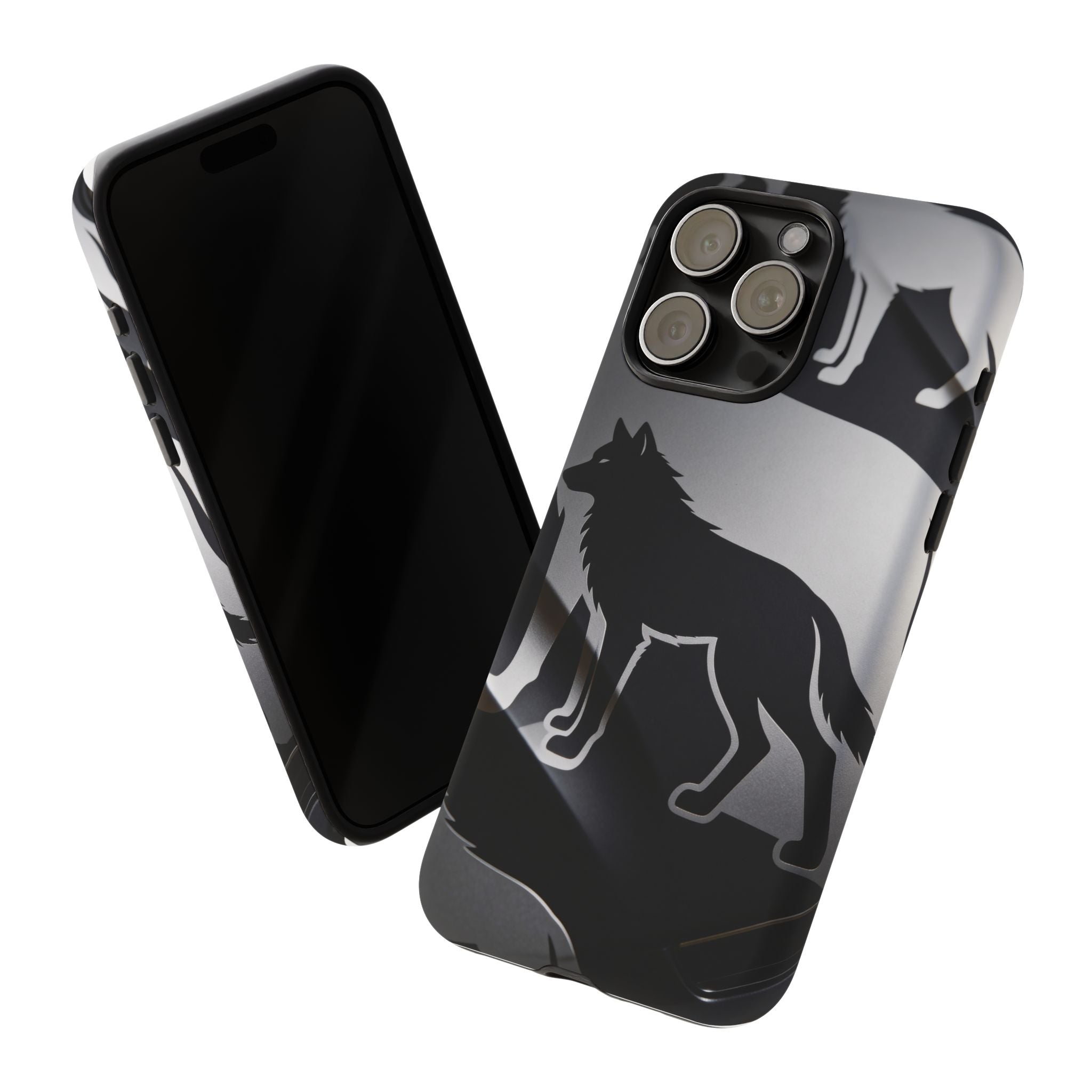Wolf Silhouette Phone Case — Black & Gray Patterned Protective Case
