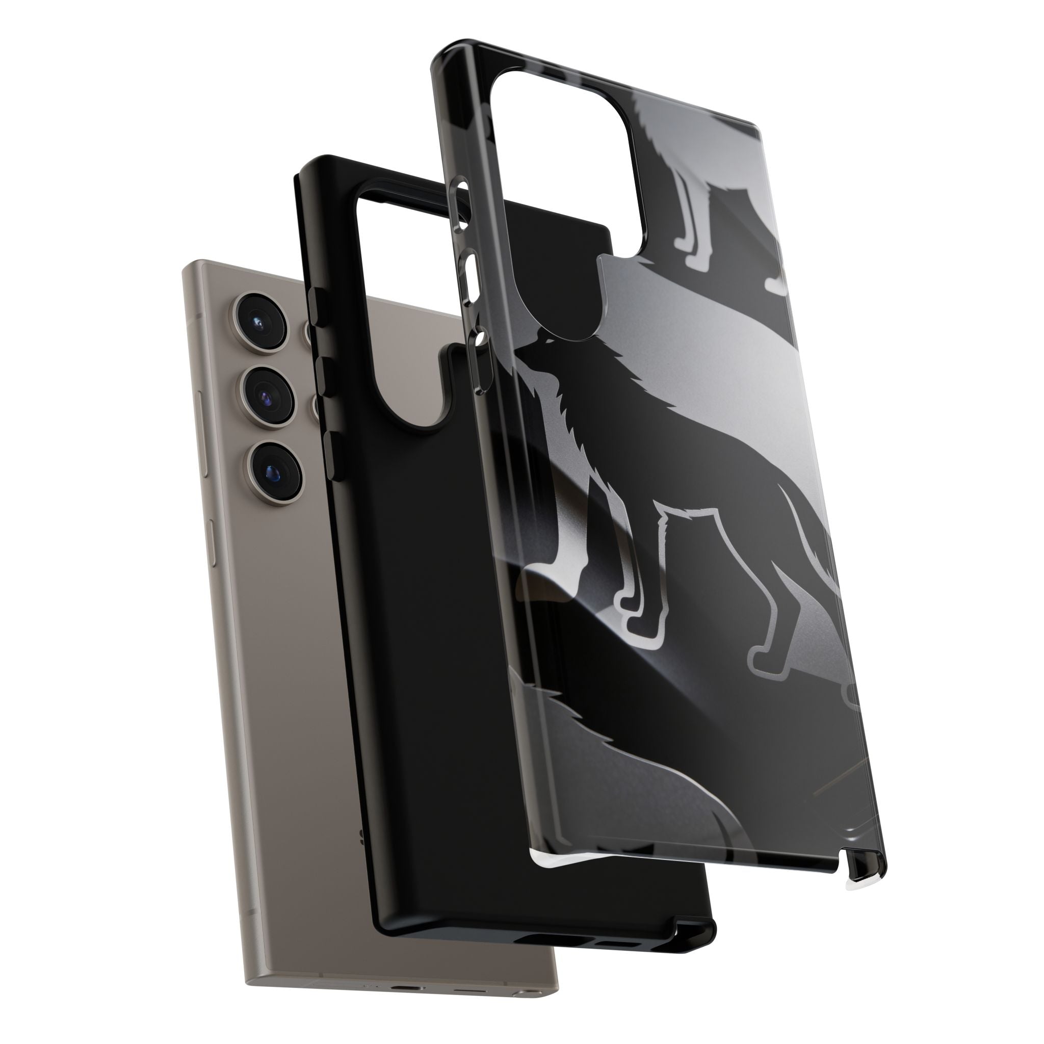 Wolf Silhouette Phone Case — Black & Gray Patterned Protective Case