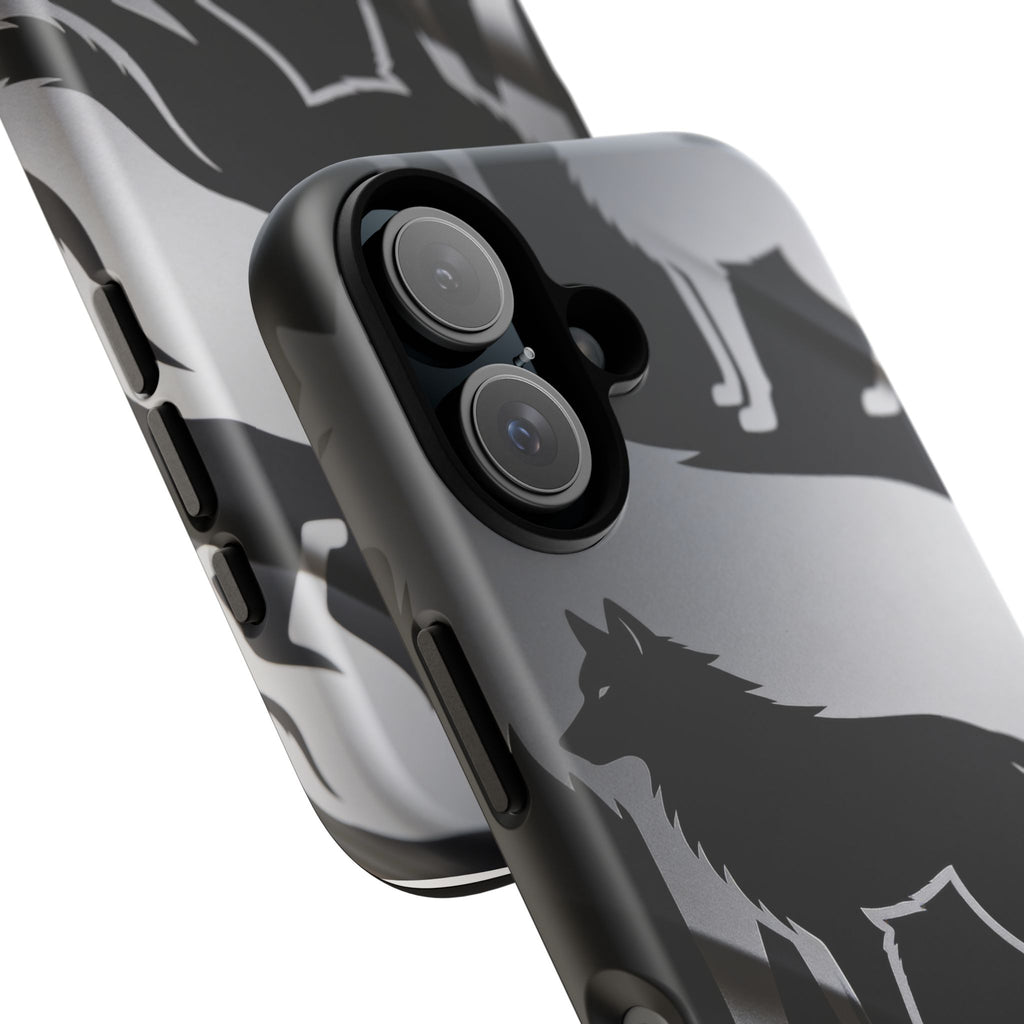 Wolf Silhouette Phone Case — Black & Gray Patterned Protective Case