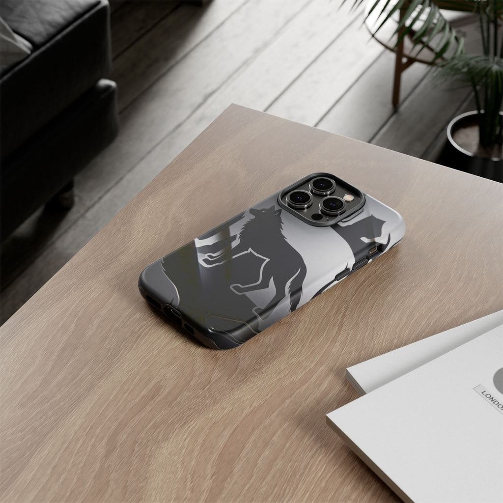 Wolf Silhouette Phone Case — Black & Gray Patterned Protective Case