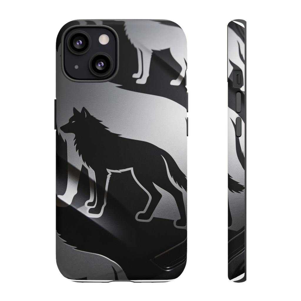 Wolf Silhouette Phone Case — Black & Gray Patterned Protective Case