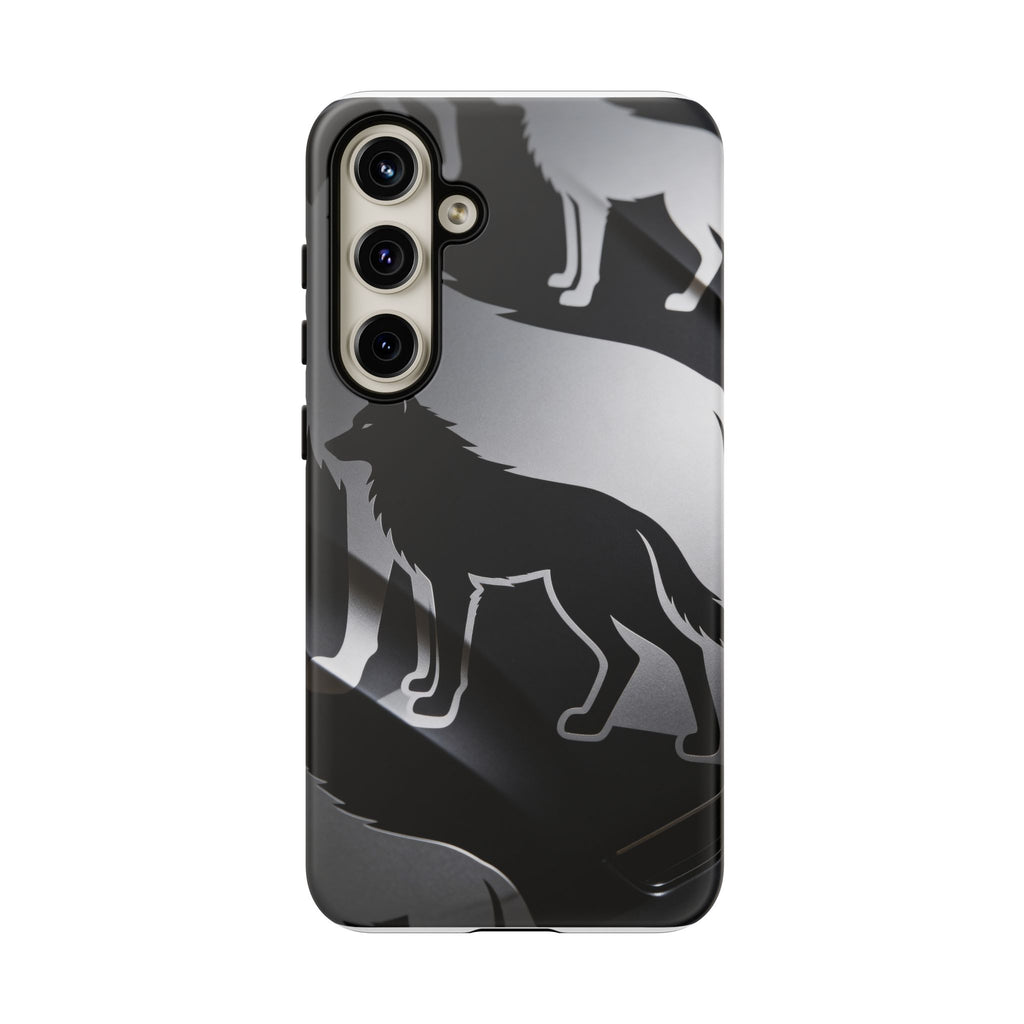 Wolf Silhouette Phone Case — Black & Gray Patterned Protective Case