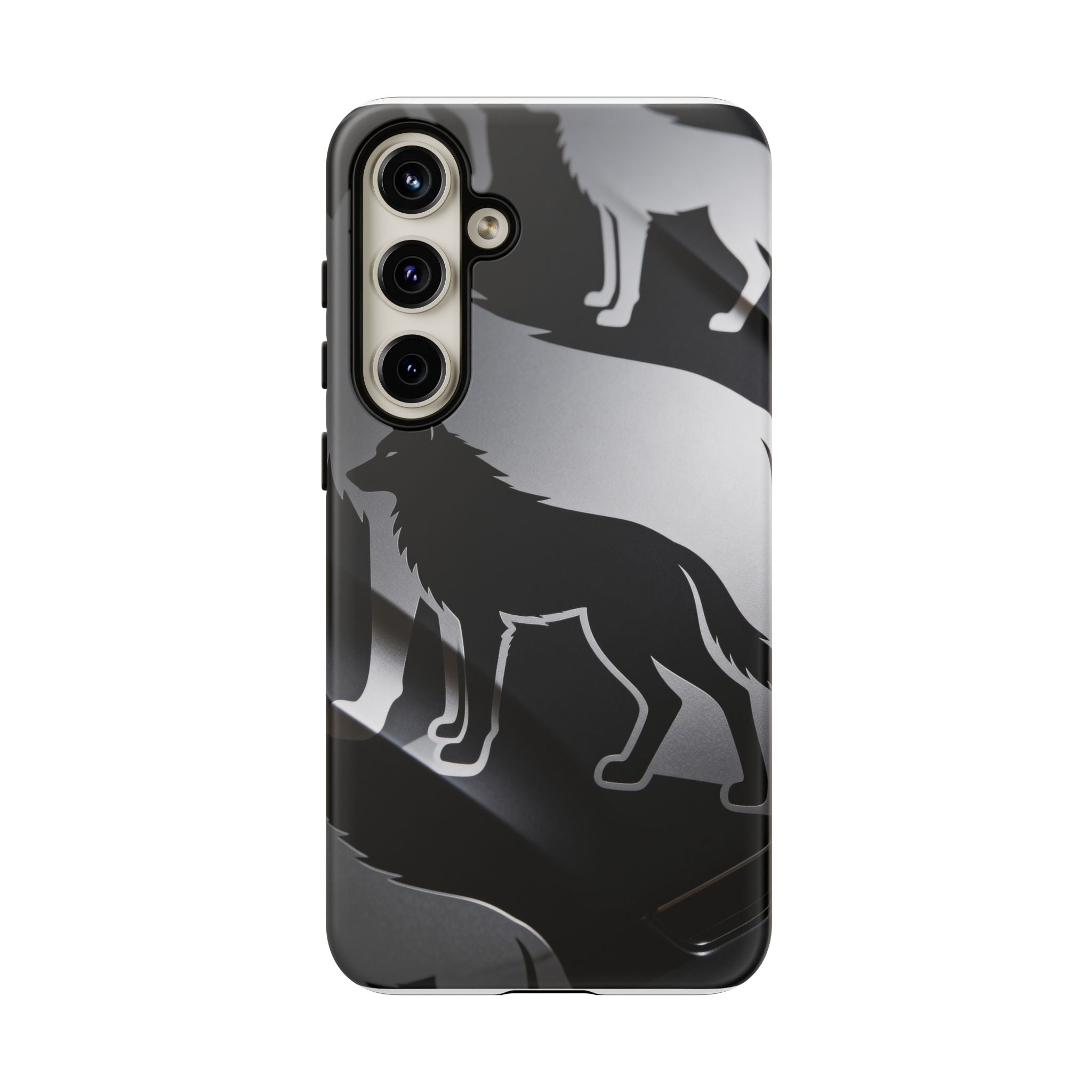 Wolf Silhouette Phone Case — Black & Gray Patterned Protective Case