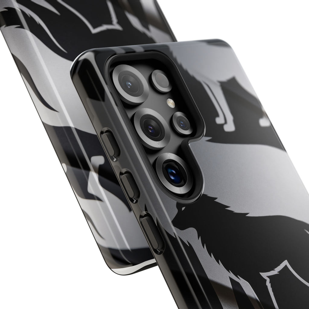 Wolf Silhouette Phone Case — Black & Gray Patterned Protective Case