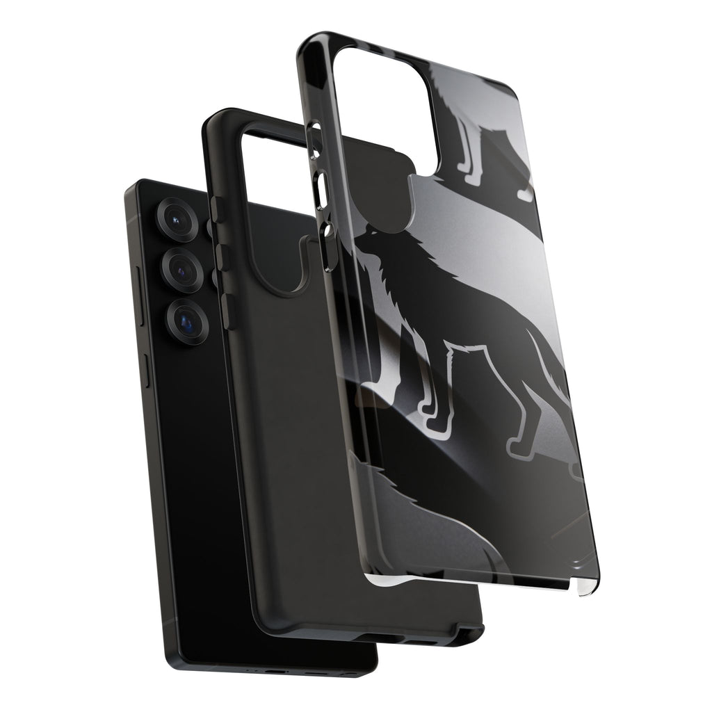 Wolf Silhouette Phone Case — Black & Gray Patterned Protective Case
