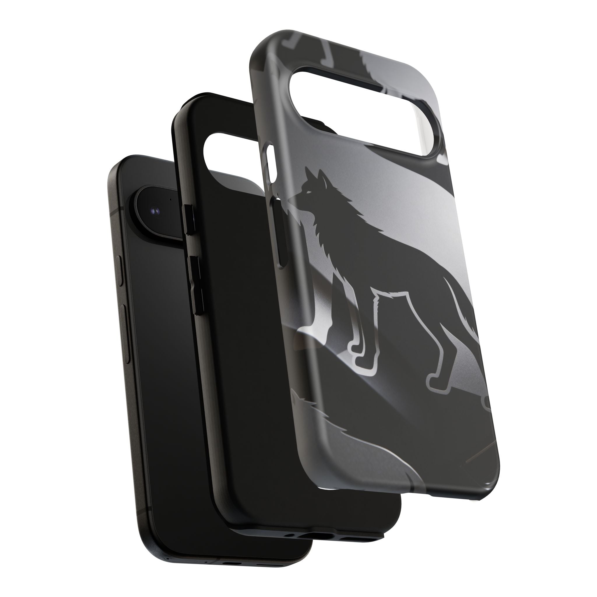 Wolf Silhouette Phone Case — Black & Gray Patterned Protective Case