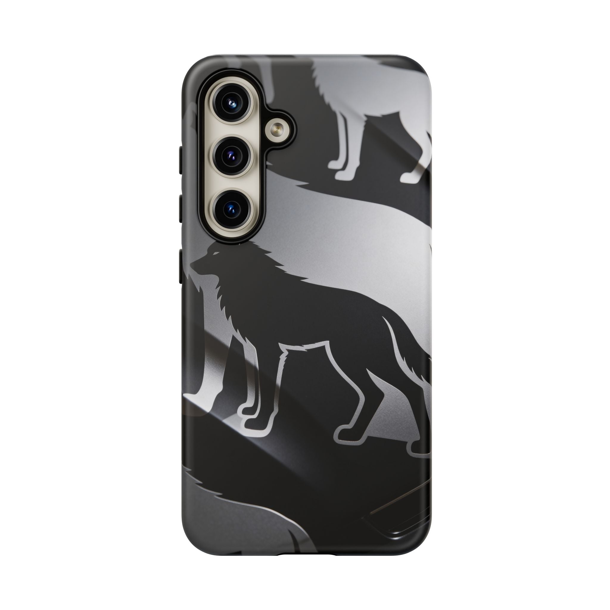 Wolf Silhouette Phone Case — Black & Gray Patterned Protective Case