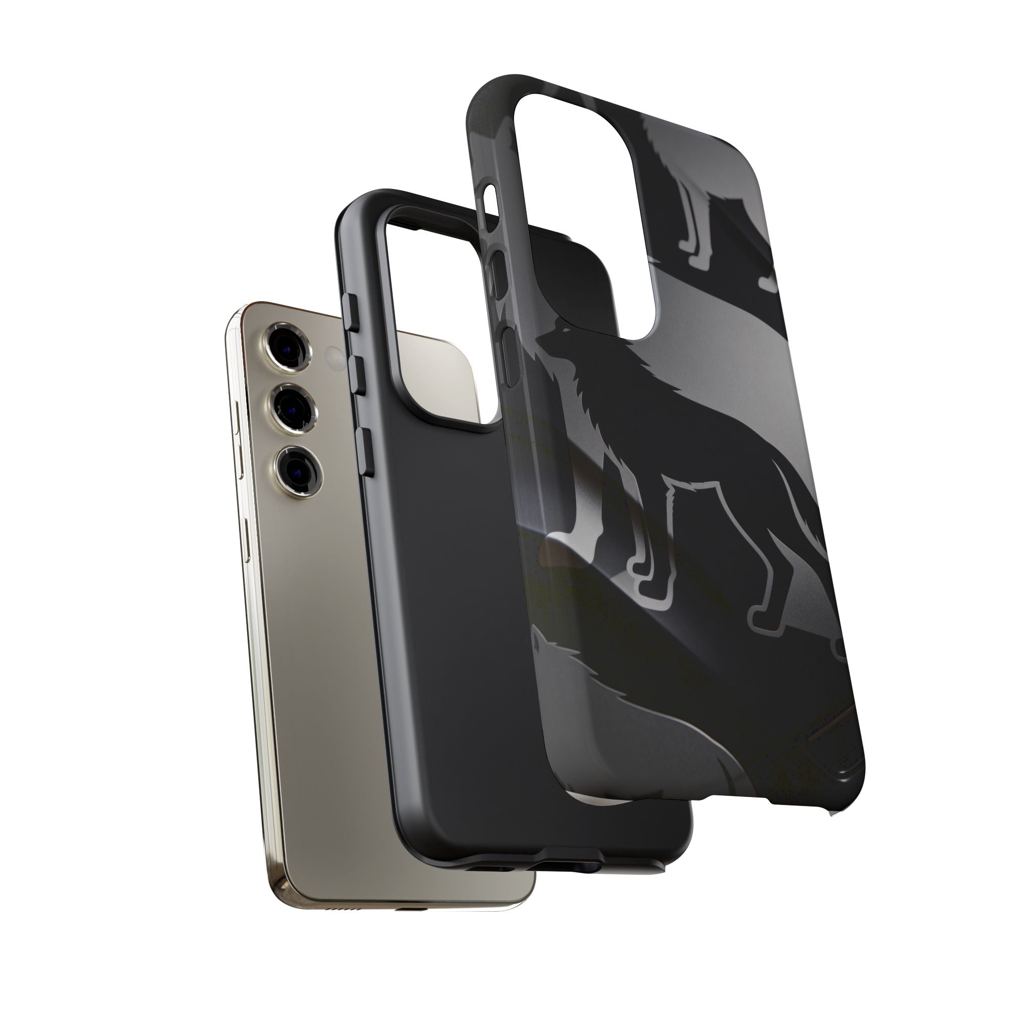 Wolf Silhouette Phone Case — Black & Gray Patterned Protective Case