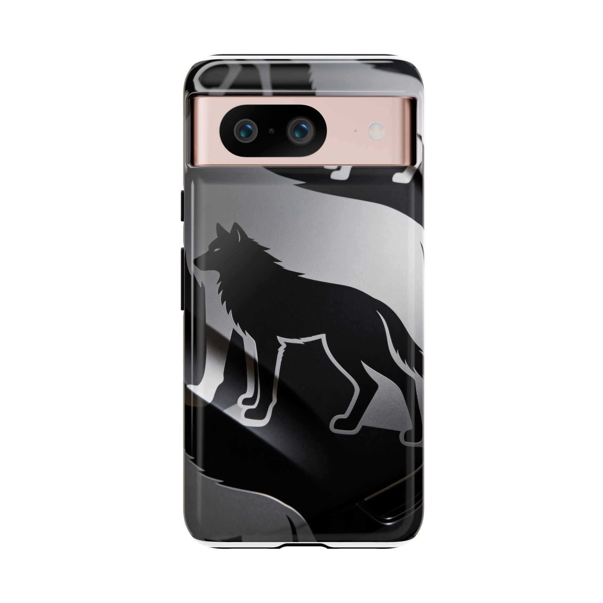 Wolf Silhouette Phone Case — Black & Gray Patterned Protective Case