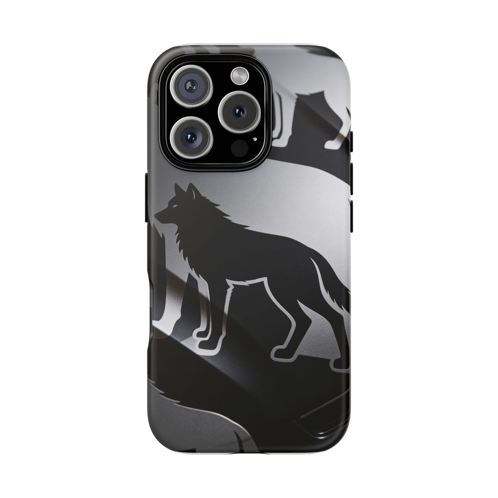 Wolf Silhouette Phone Case — Black & Gray Patterned Protective Case