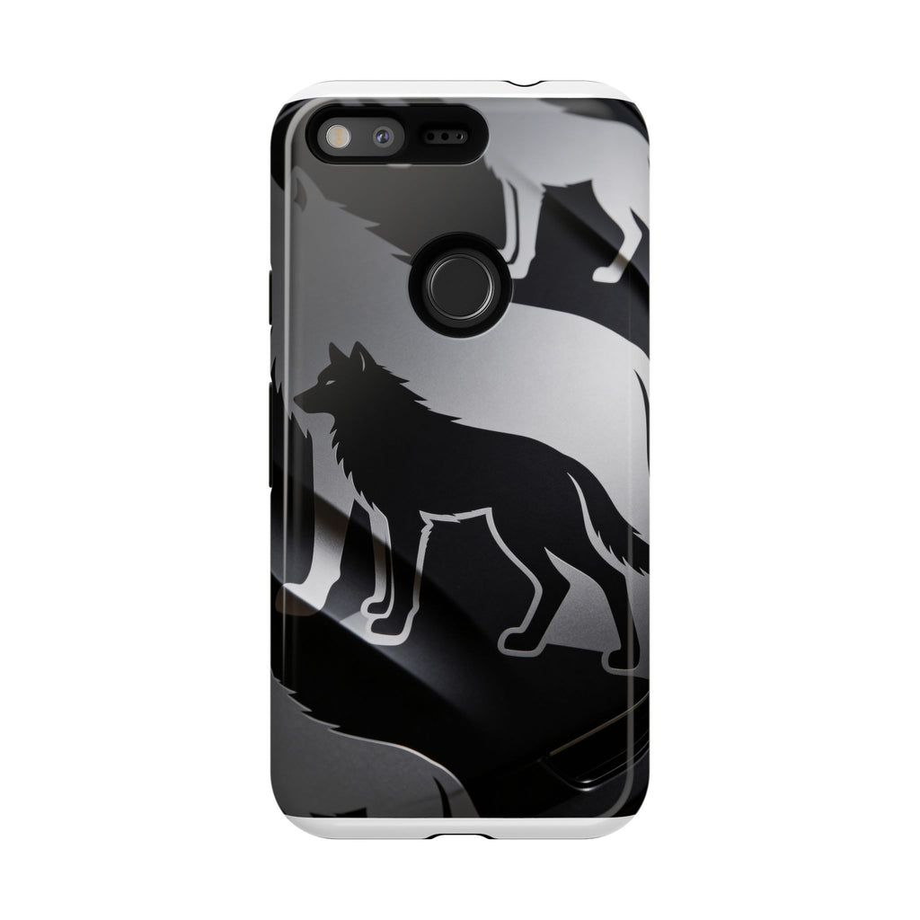 Wolf Silhouette Phone Case — Black & Gray Patterned Protective Case