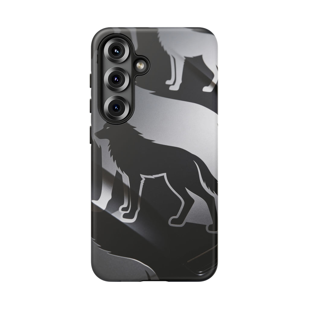 Wolf Silhouette Phone Case — Black & Gray Patterned Protective Case