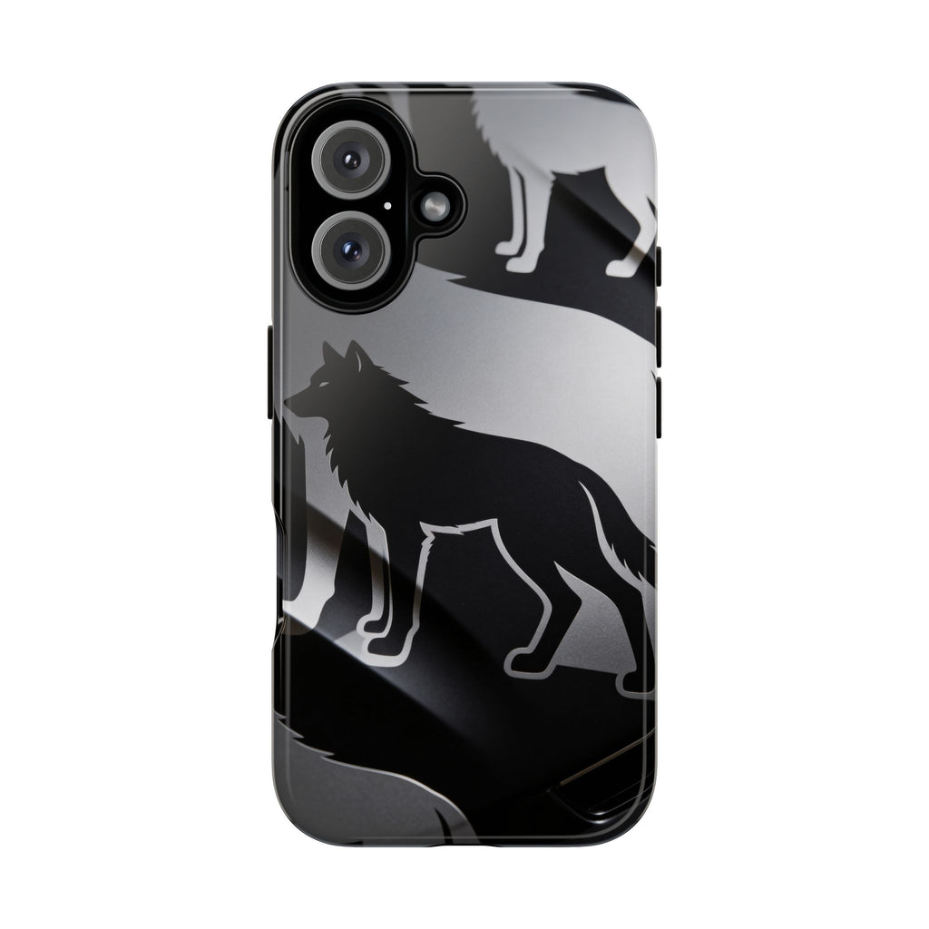 Wolf Silhouette Phone Case — Black & Gray Patterned Protective Case