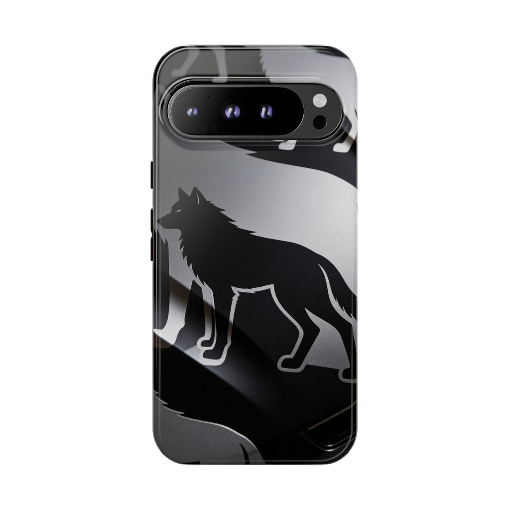 Wolf Silhouette Phone Case — Black & Gray Patterned Protective Case