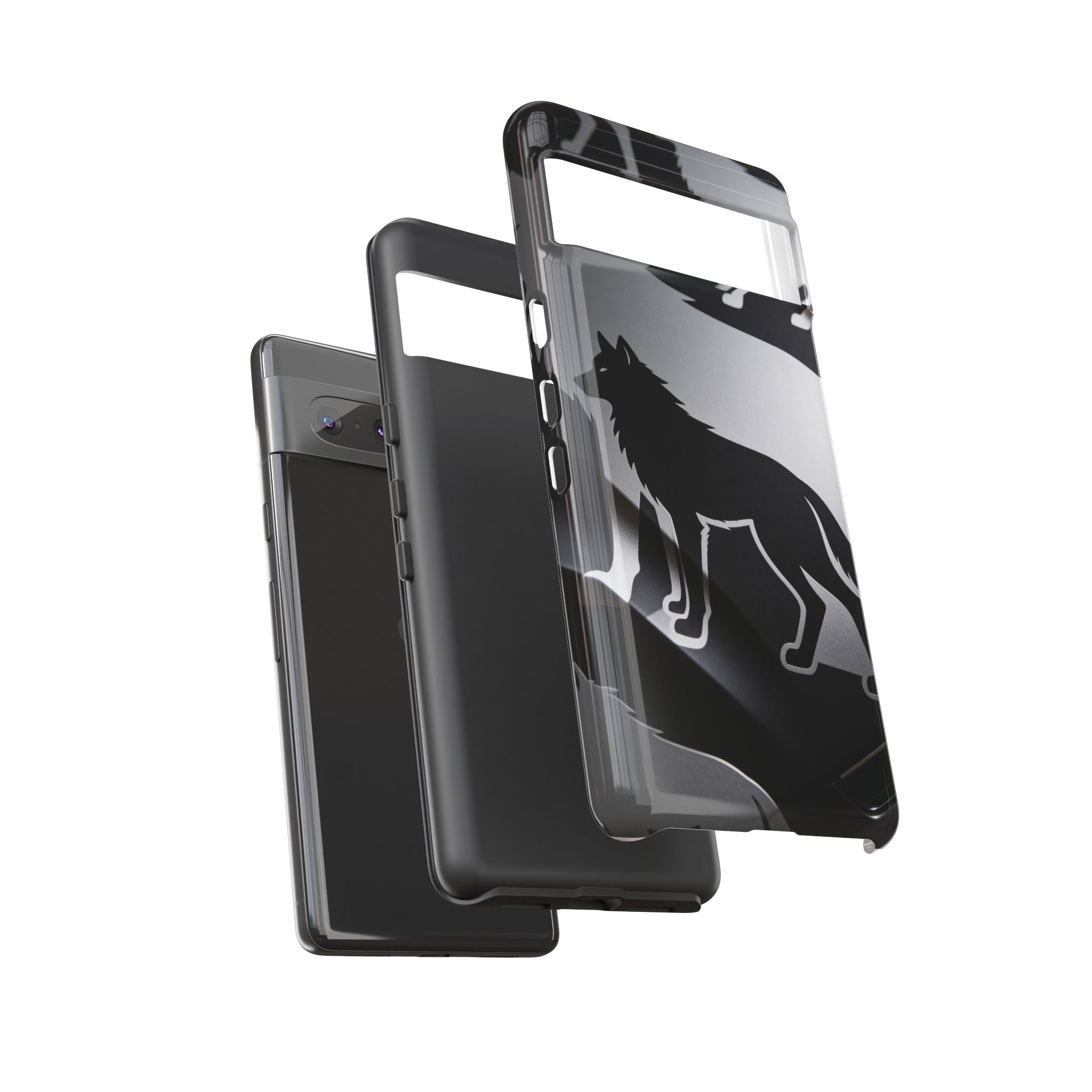 Wolf Silhouette Phone Case — Black & Gray Patterned Protective Case