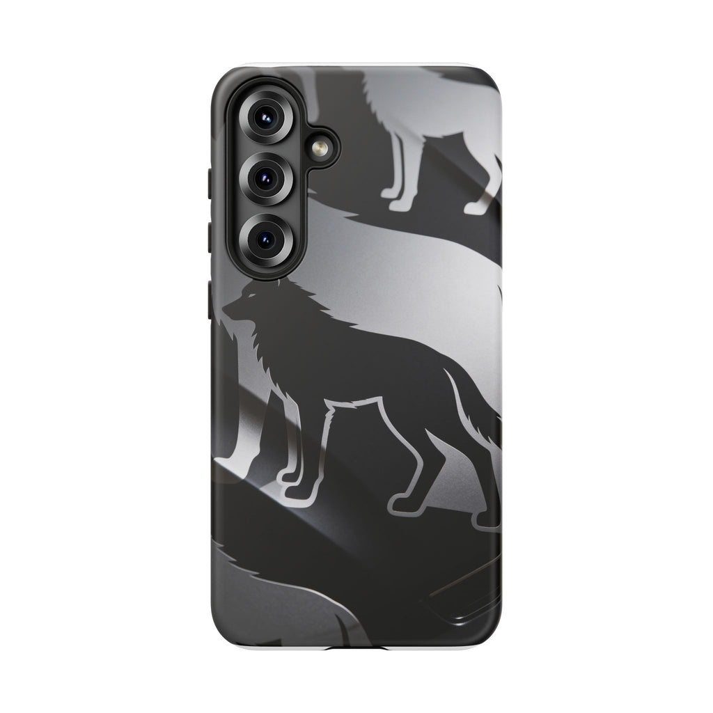 Wolf Silhouette Phone Case — Black & Gray Patterned Protective Case