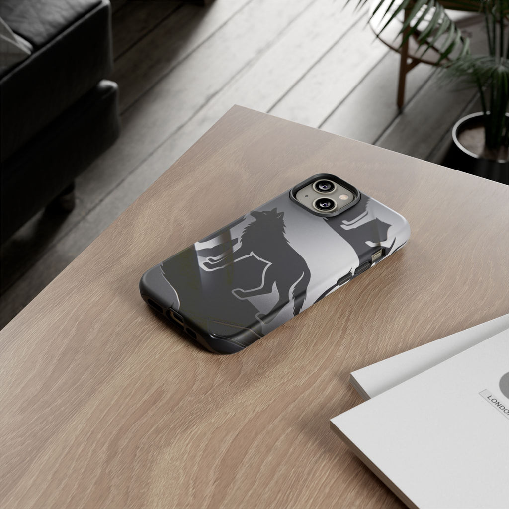 Wolf Silhouette Phone Case — Black & Gray Patterned Protective Case