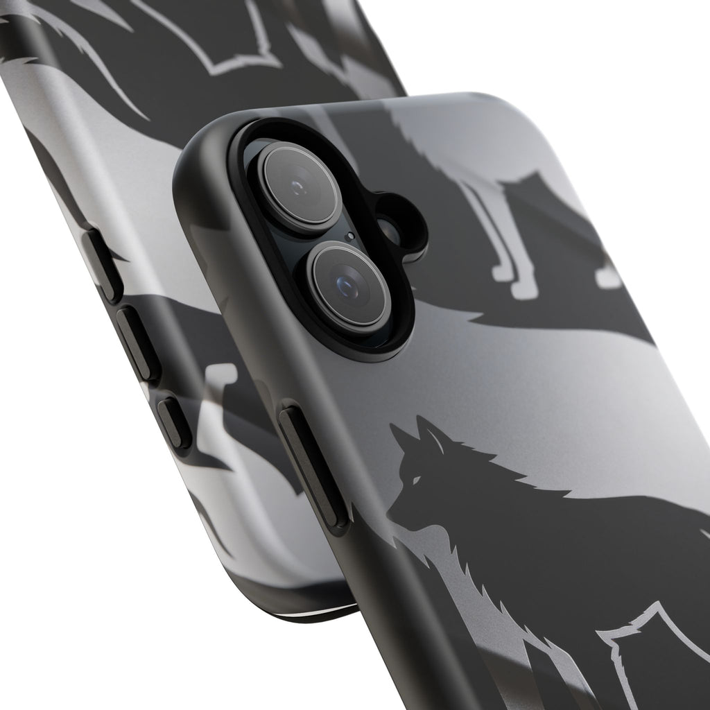 Wolf Silhouette Phone Case — Black & Gray Patterned Protective Case