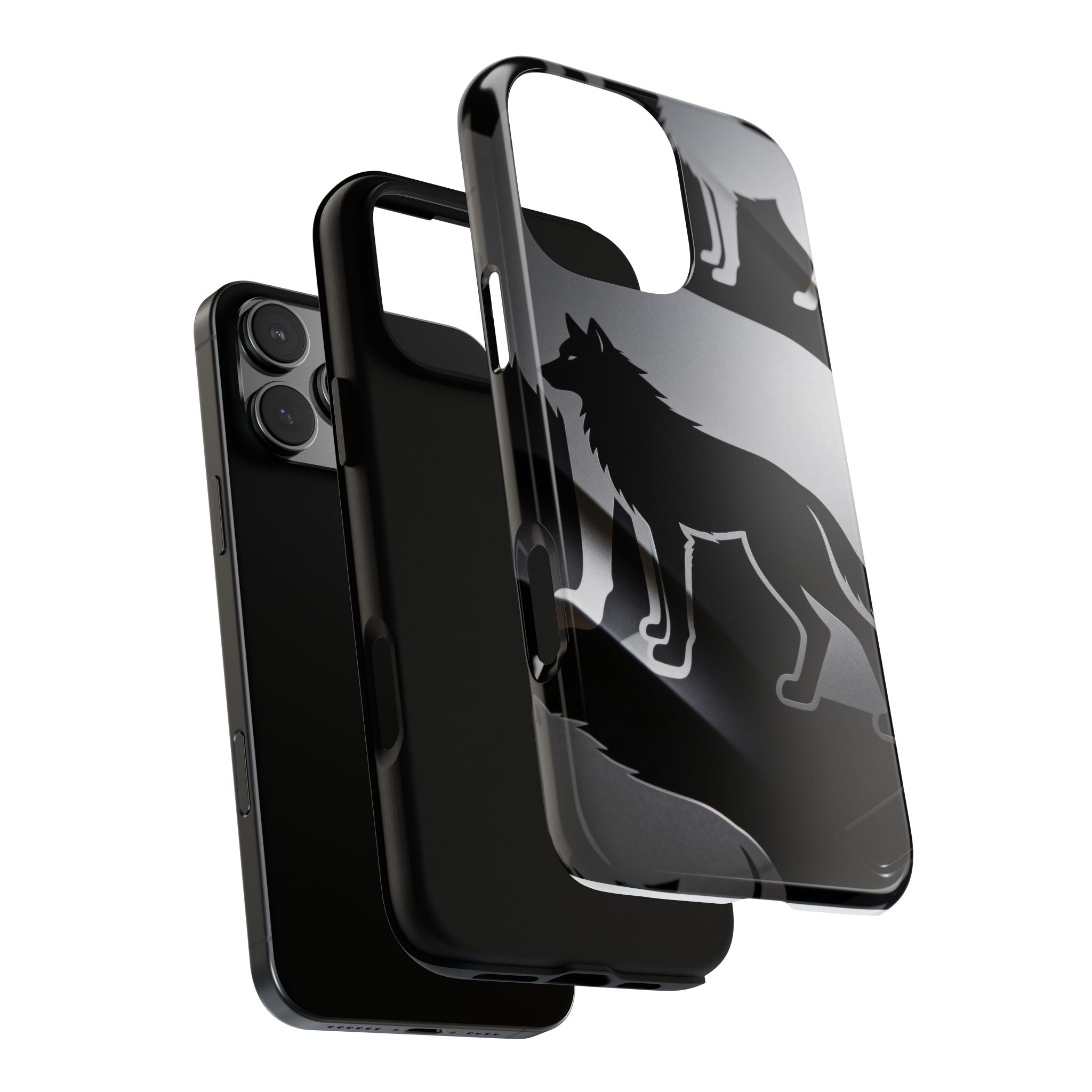 Wolf Silhouette Phone Case — Black & Gray Patterned Protective Case