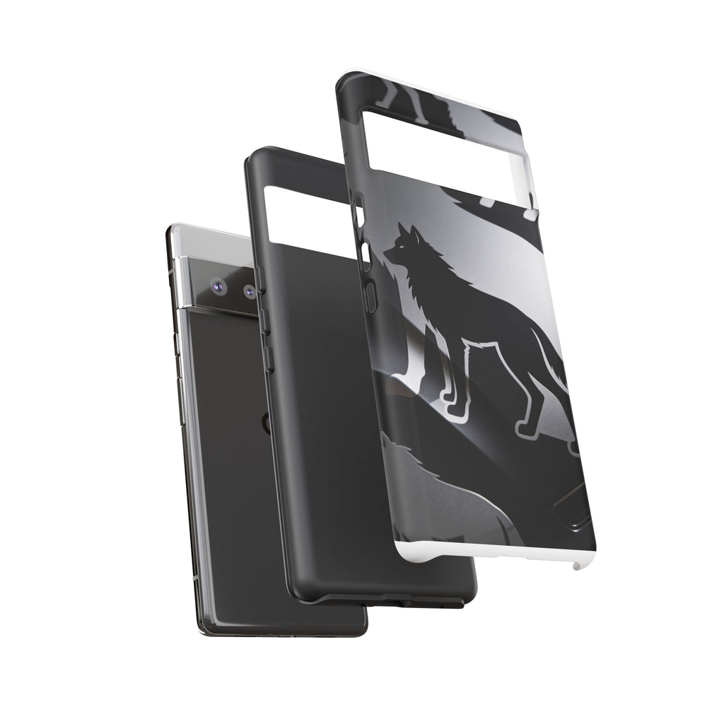 Wolf Silhouette Phone Case — Black & Gray Patterned Protective Case
