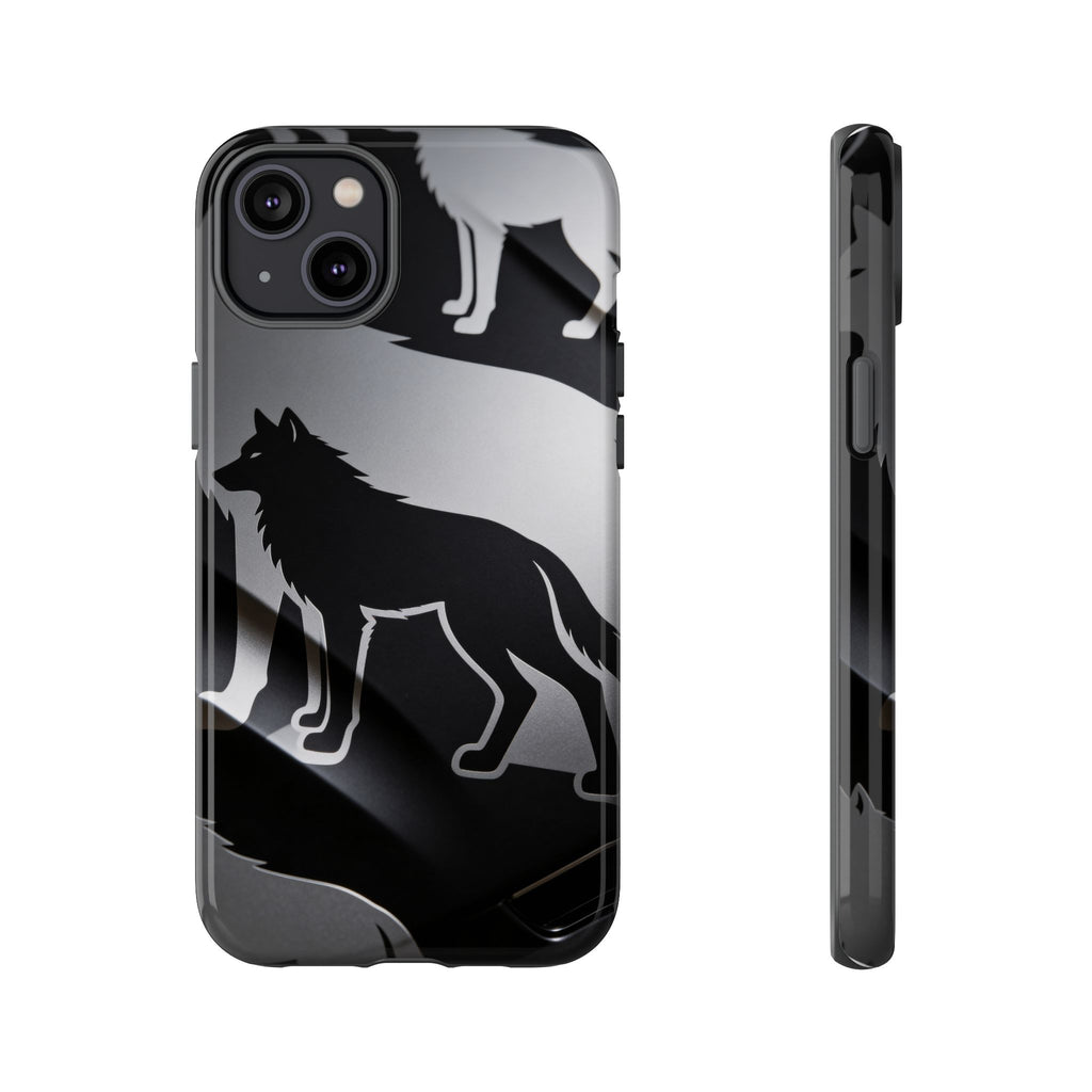 Wolf Silhouette Phone Case — Black & Gray Patterned Protective Case