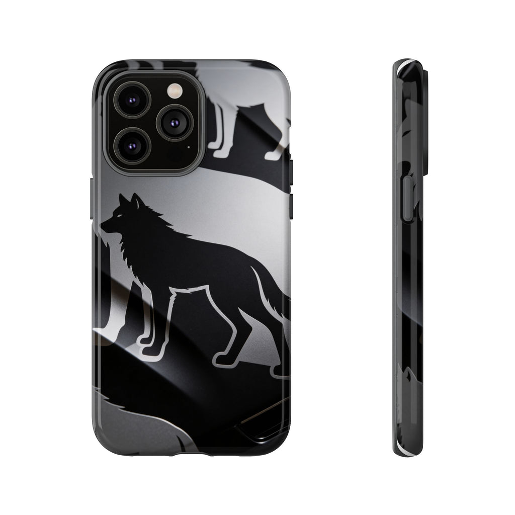 Wolf Silhouette Phone Case — Black & Gray Patterned Protective Case