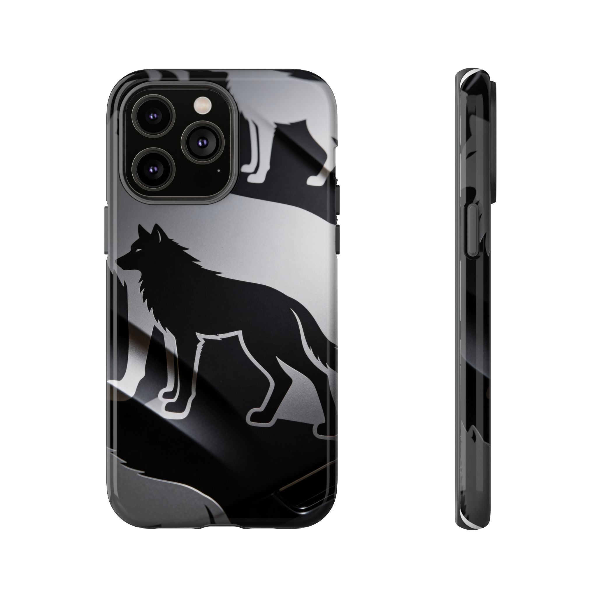 Wolf Silhouette Phone Case — Black & Gray Patterned Protective Case
