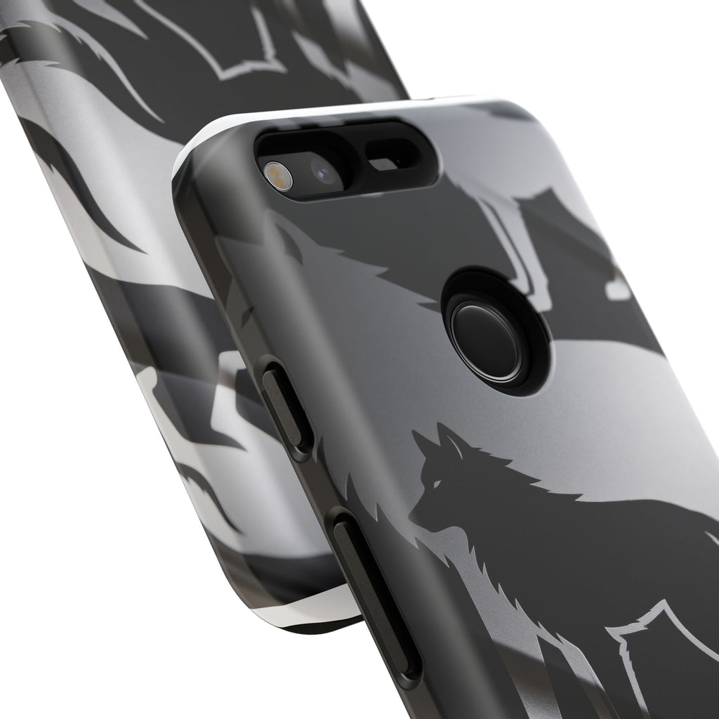 Wolf Silhouette Phone Case — Black & Gray Patterned Protective Case