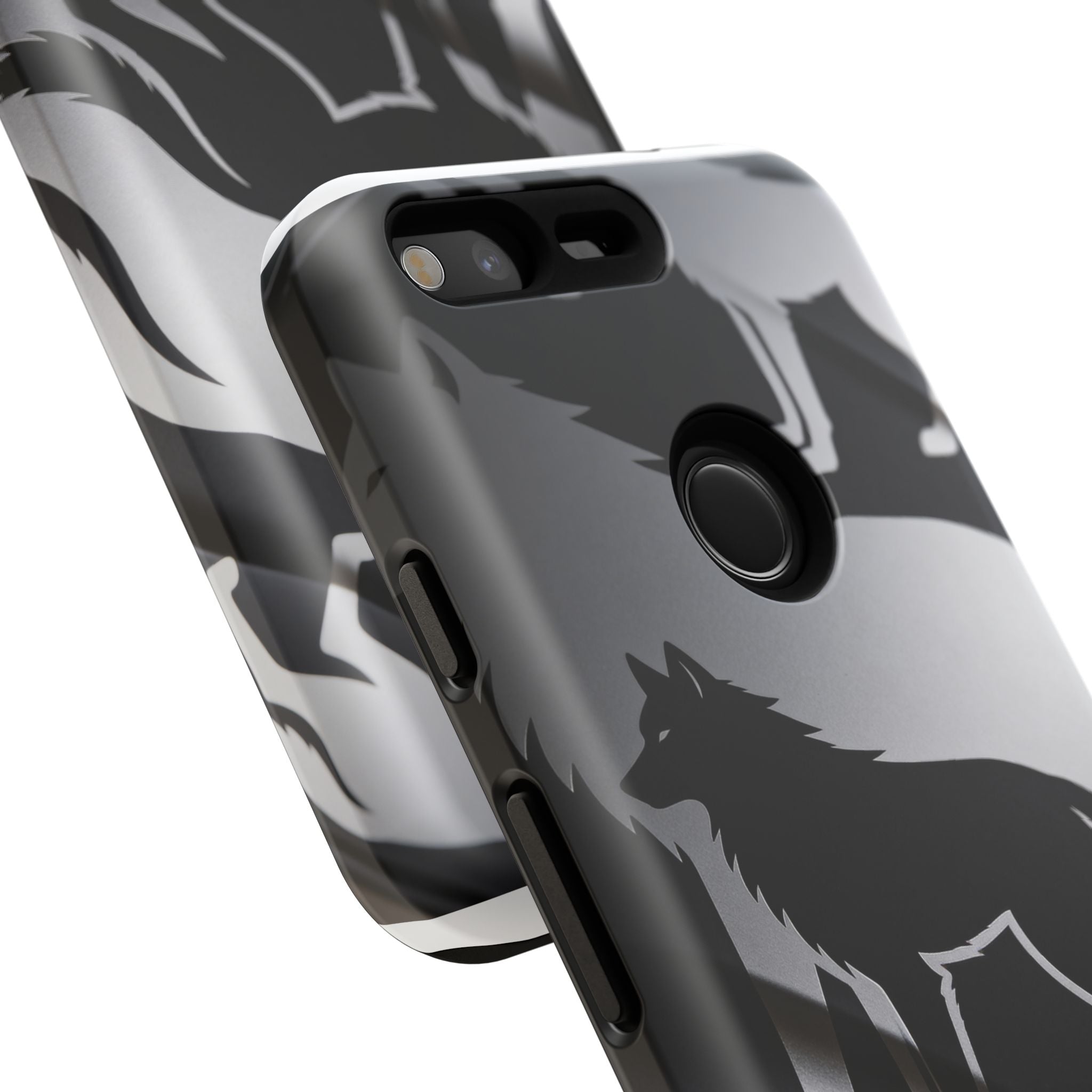Wolf Silhouette Phone Case — Black & Gray Patterned Protective Case
