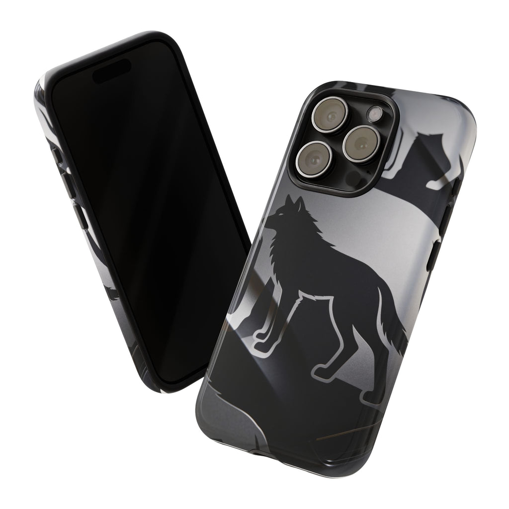 Wolf Silhouette Phone Case — Black & Gray Patterned Protective Case