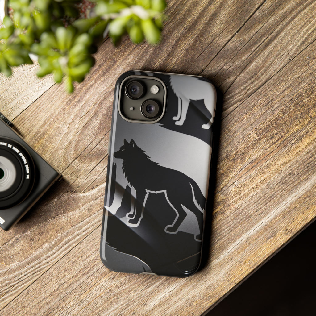 Wolf Silhouette Phone Case — Black & Gray Patterned Protective Case