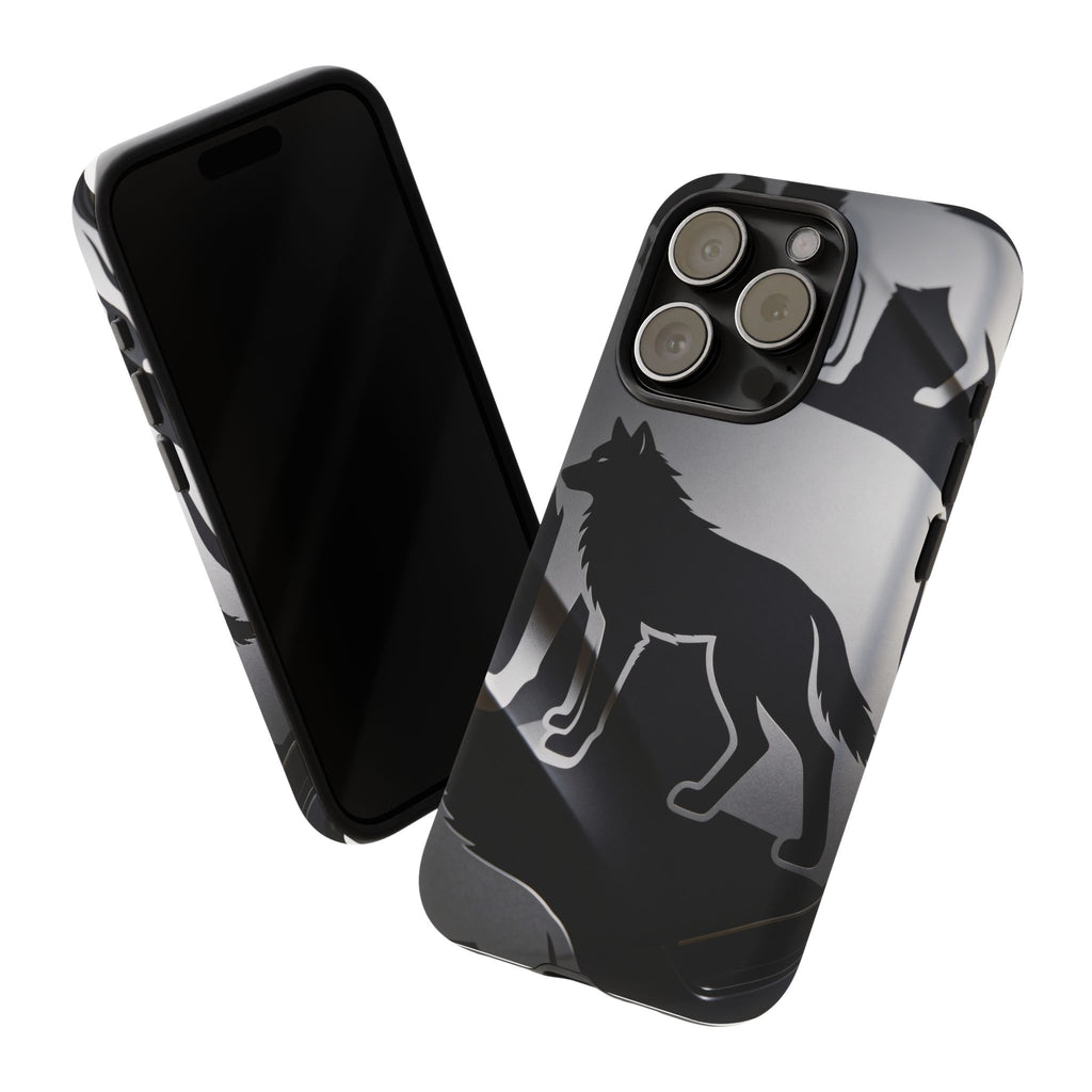 Wolf Silhouette Phone Case — Black & Gray Patterned Protective Case