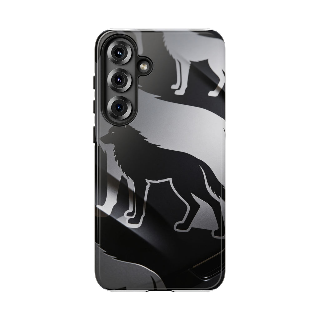Wolf Silhouette Phone Case — Black & Gray Patterned Protective Case