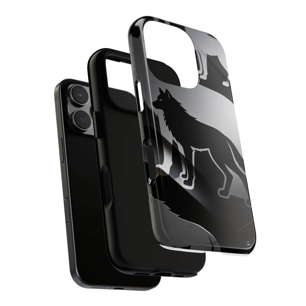 Wolf Silhouette Phone Case — Black & Gray Patterned Protective Case