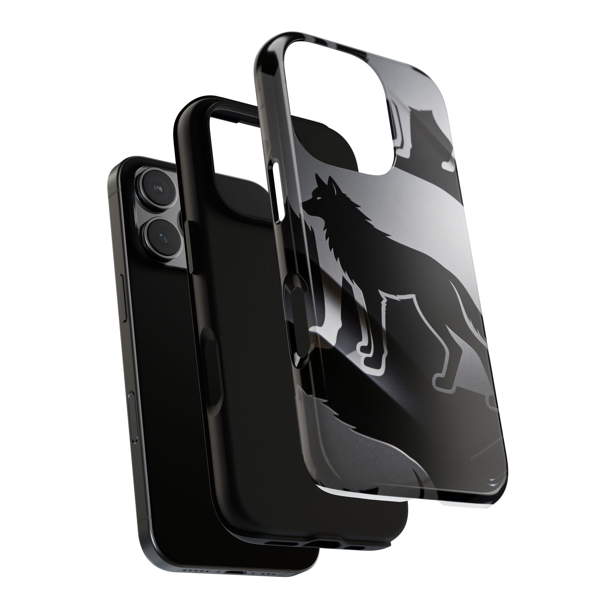 Wolf Silhouette Phone Case — Black & Gray Patterned Protective Case