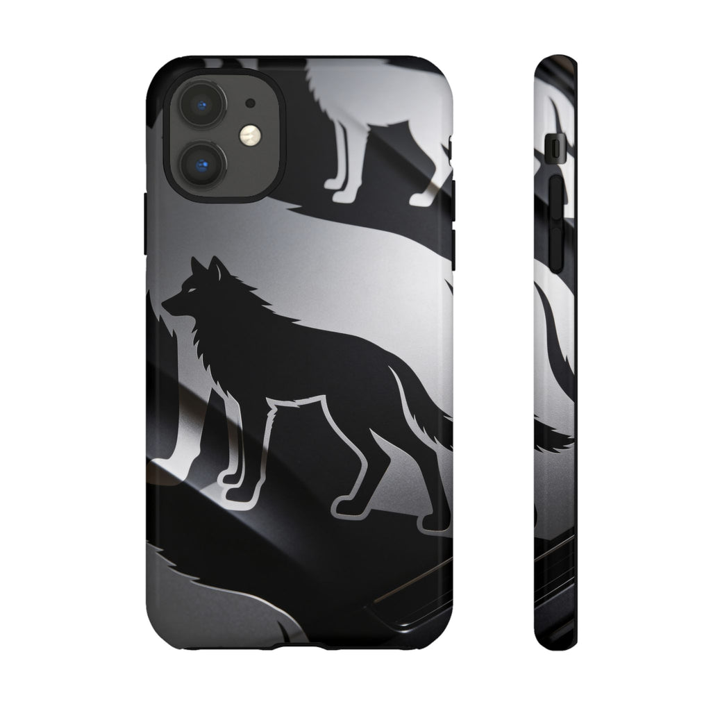 Wolf Silhouette Phone Case — Black & Gray Patterned Protective Case