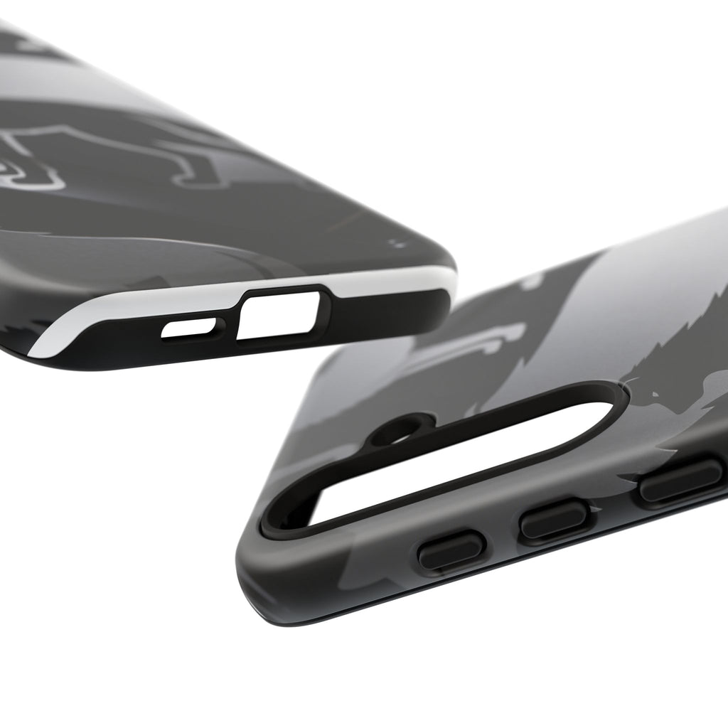 Wolf Silhouette Phone Case — Black & Gray Patterned Protective Case