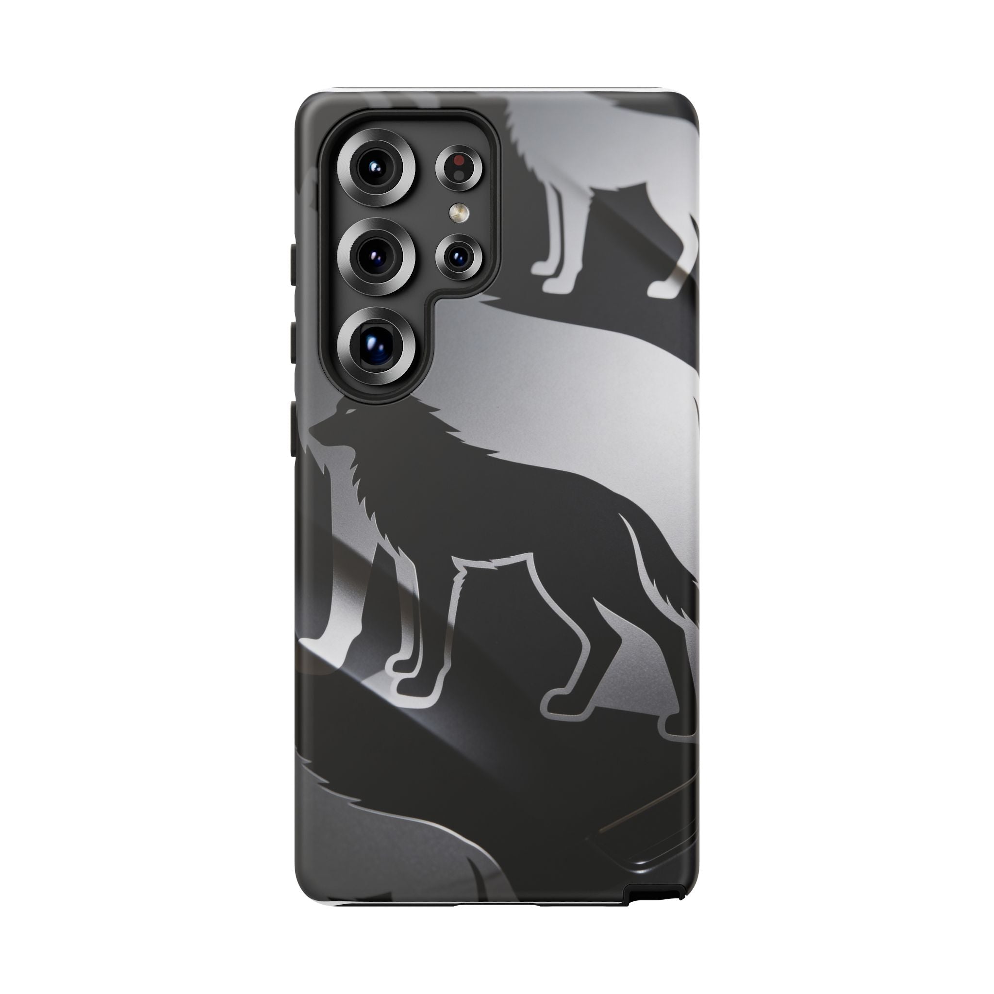 Wolf Silhouette Phone Case — Black & Gray Patterned Protective Case