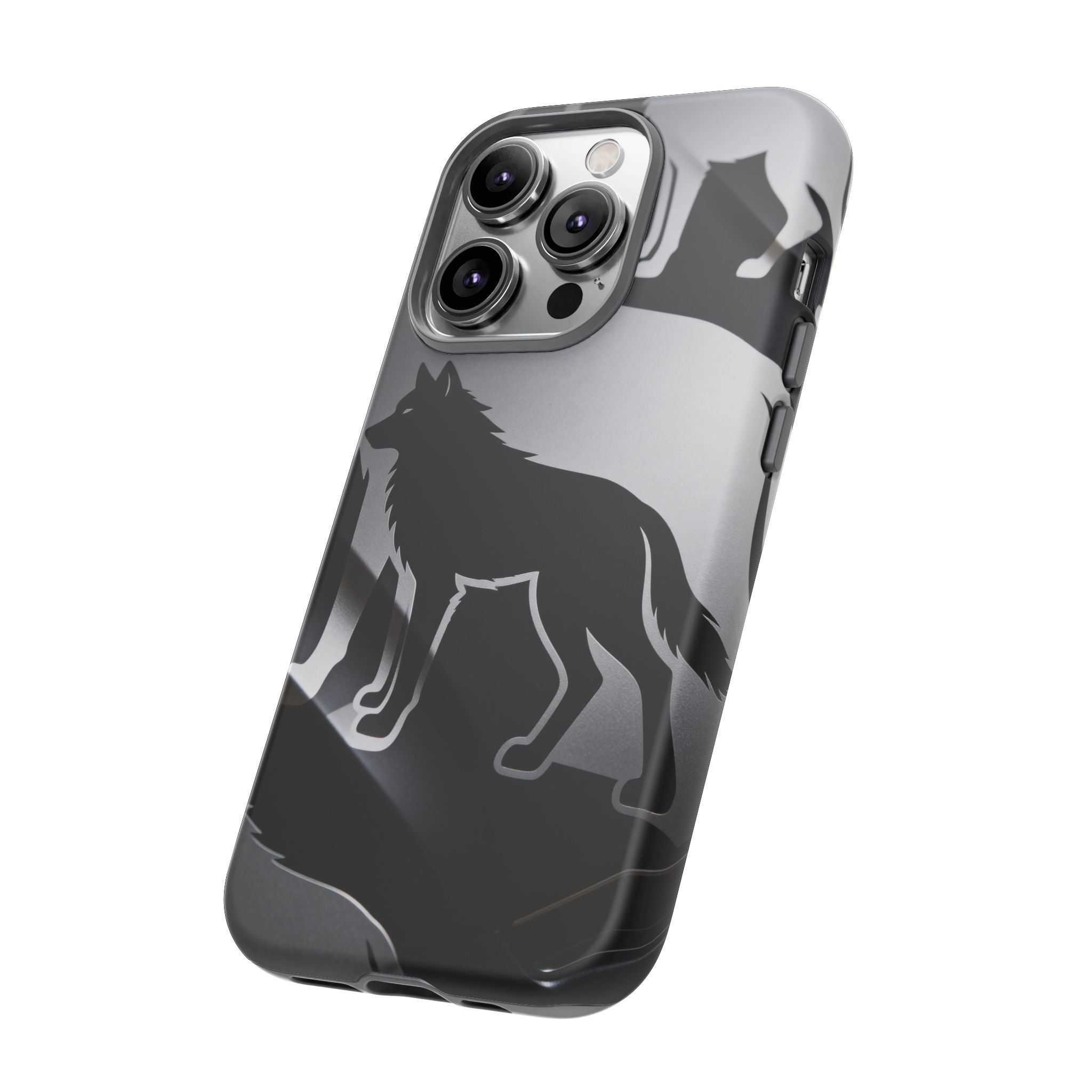 Wolf Silhouette Phone Case — Black & Gray Patterned Protective Case