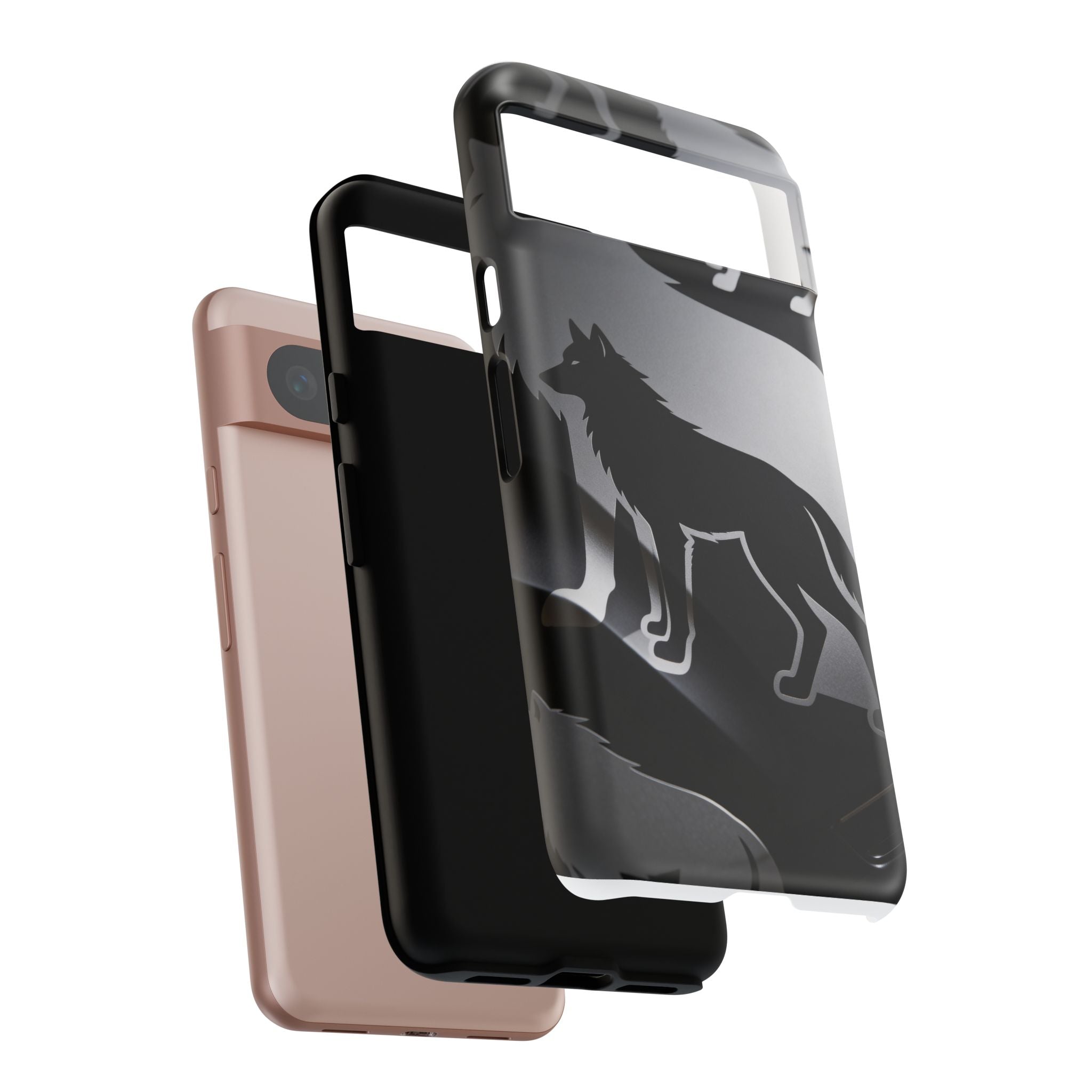 Wolf Silhouette Phone Case — Black & Gray Patterned Protective Case
