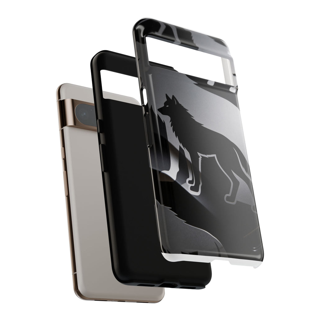 Wolf Silhouette Phone Case — Black & Gray Patterned Protective Case