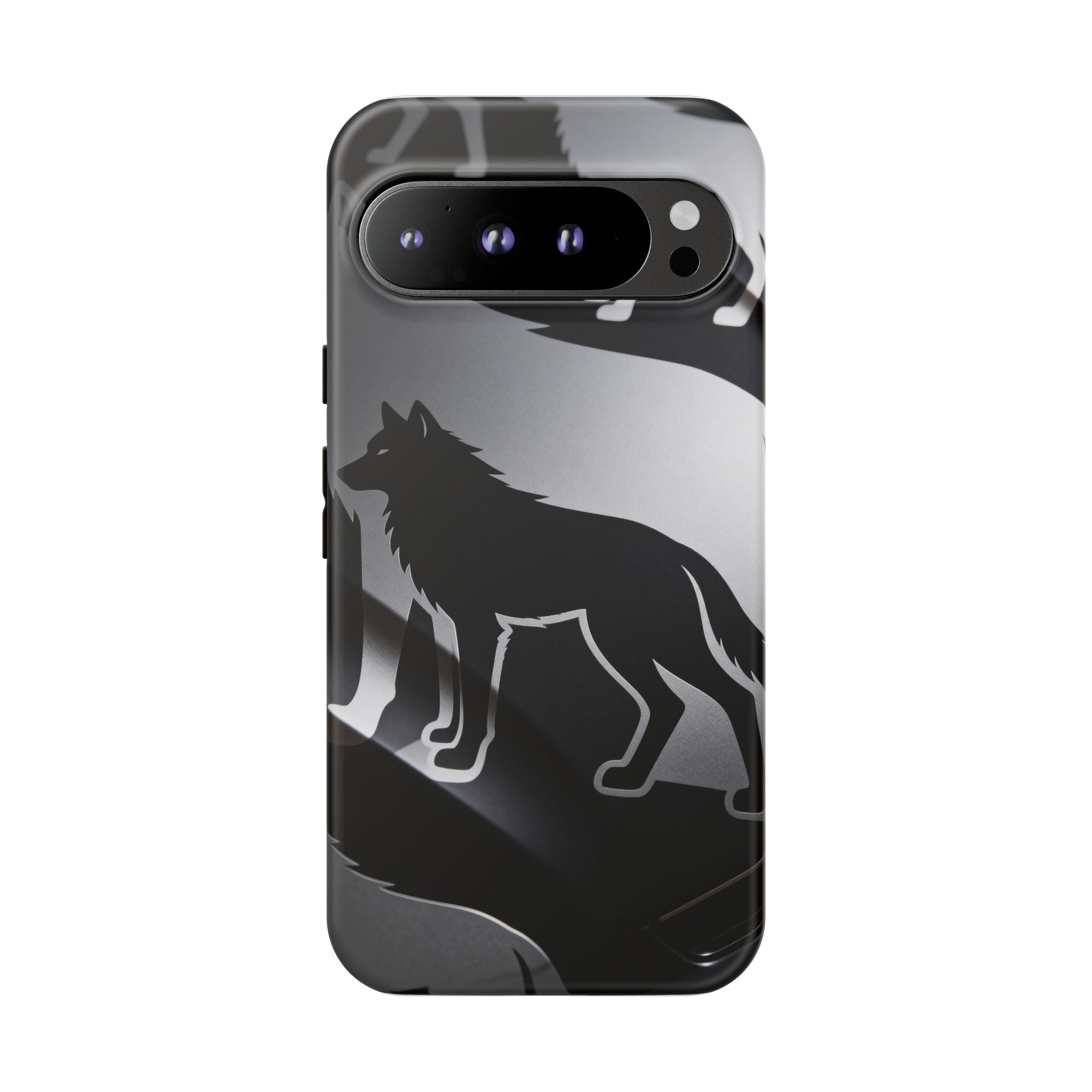 Wolf Silhouette Phone Case — Black & Gray Patterned Protective Case