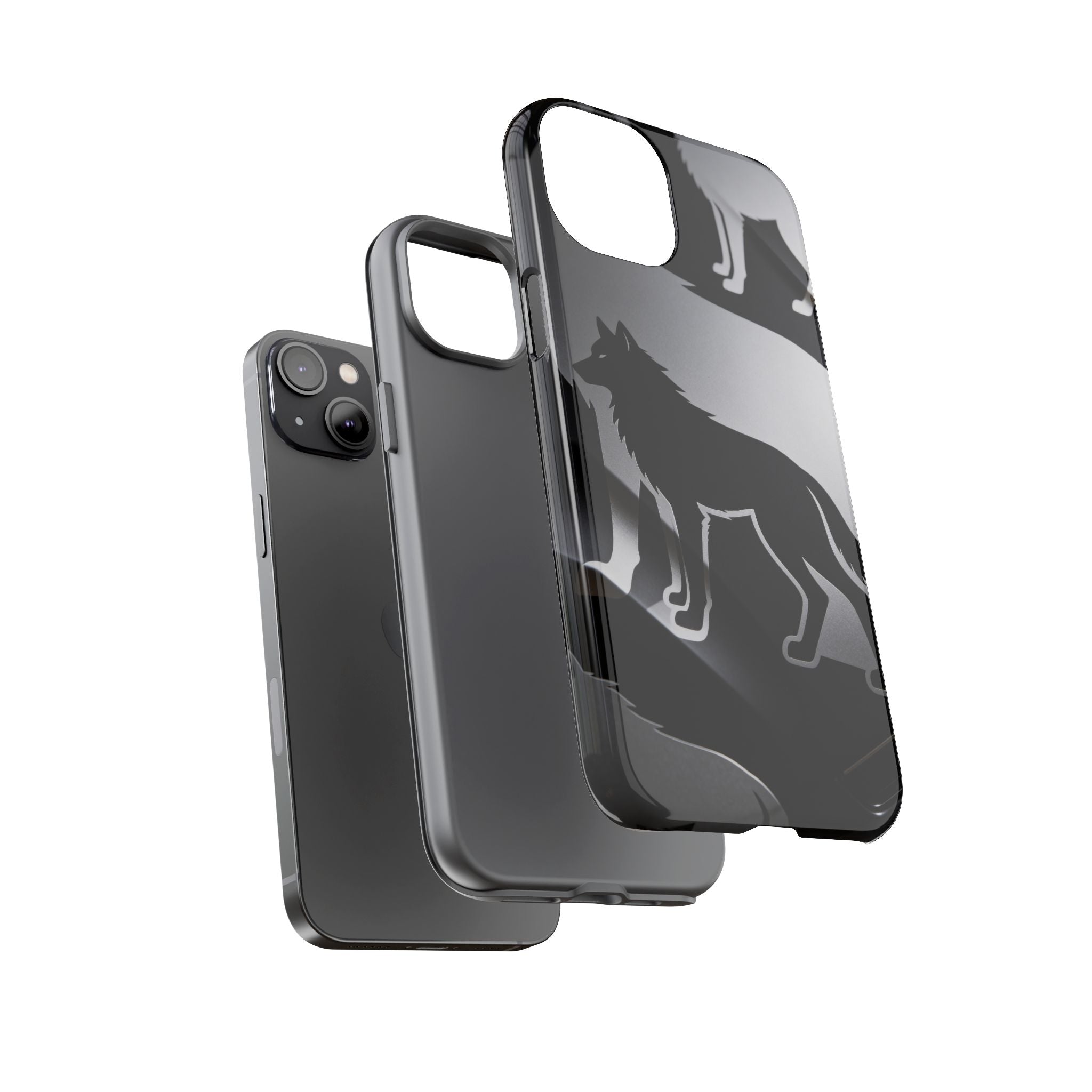 Wolf Silhouette Phone Case — Black & Gray Patterned Protective Case