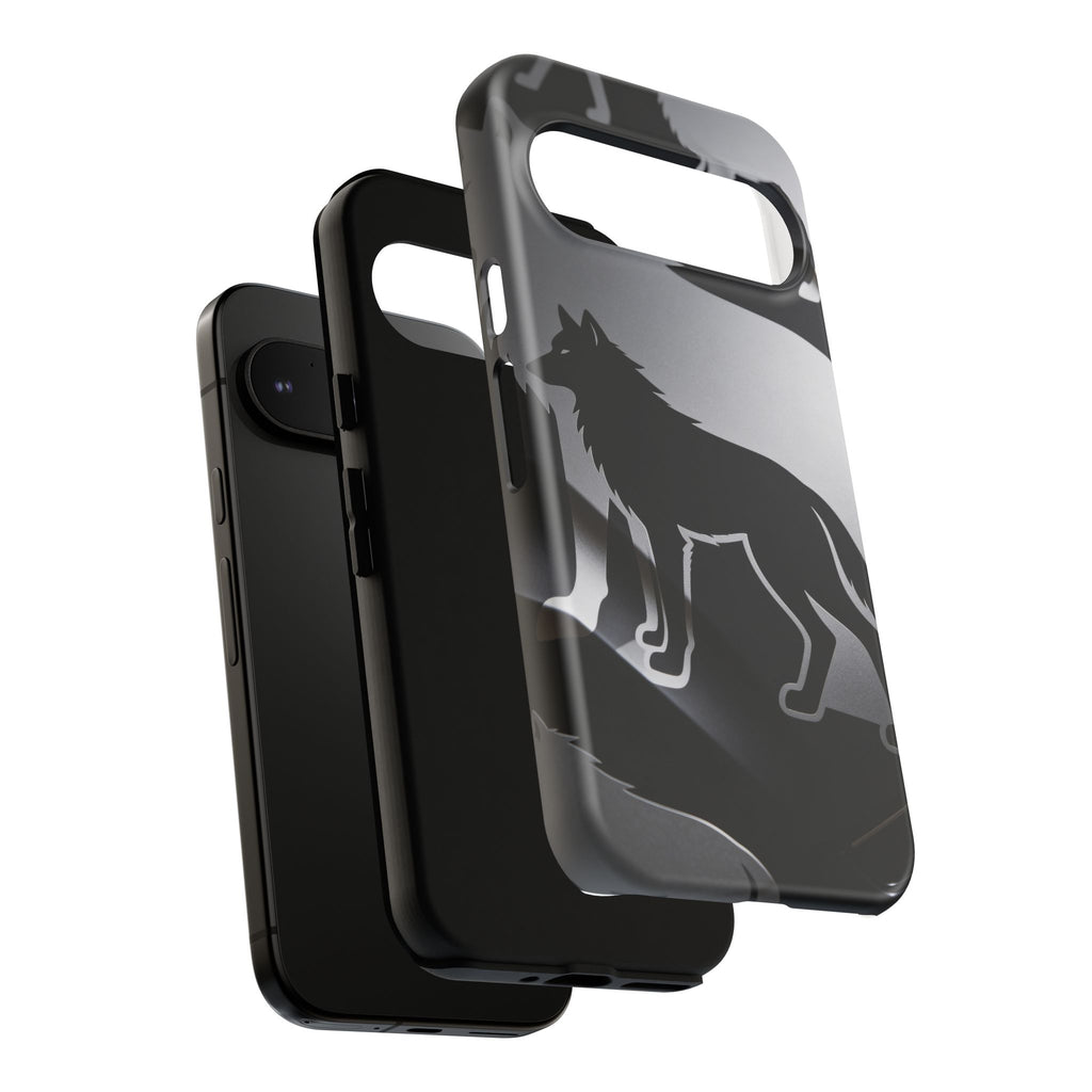 Wolf Silhouette Phone Case — Black & Gray Patterned Protective Case