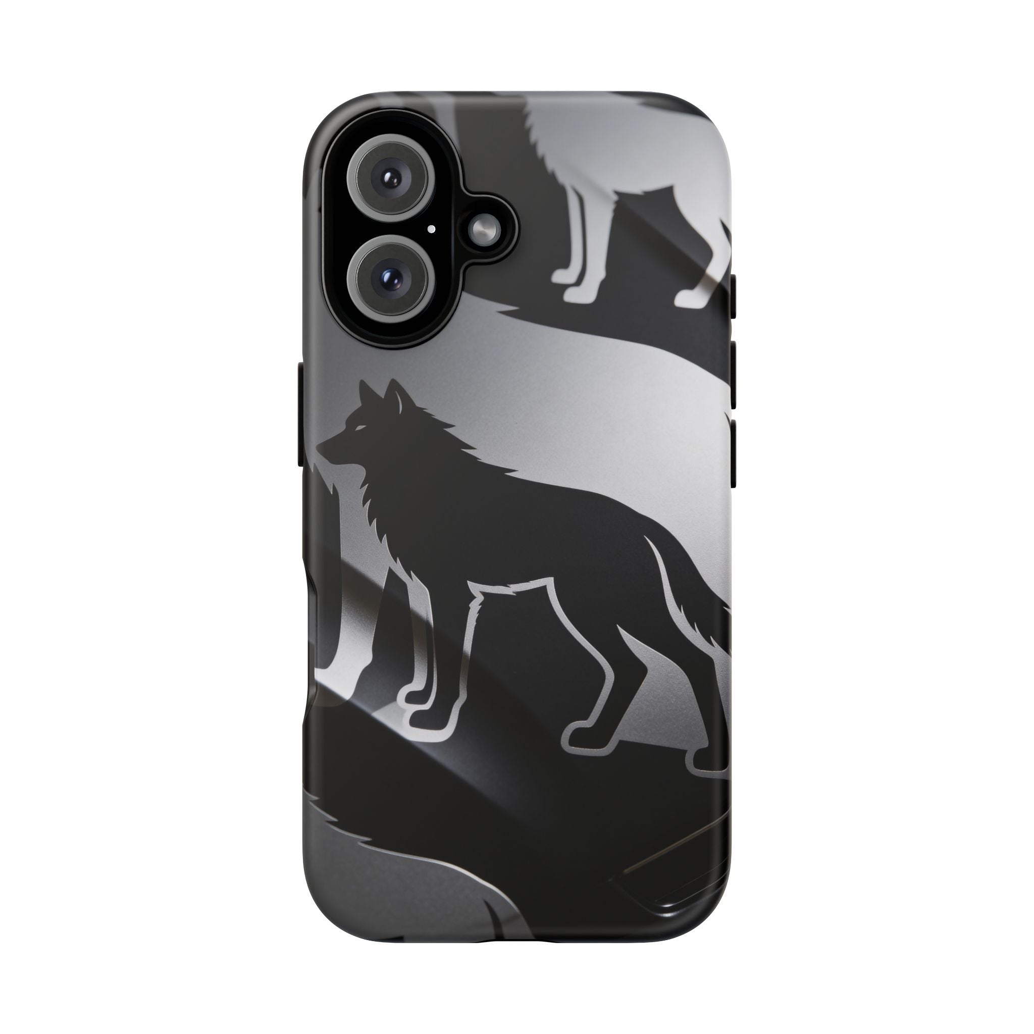 Wolf Silhouette Phone Case — Black & Gray Patterned Protective Case